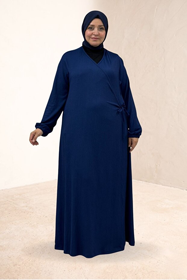62018 Plus Size Tie-Up Wrap Prayer Dress - Indigo