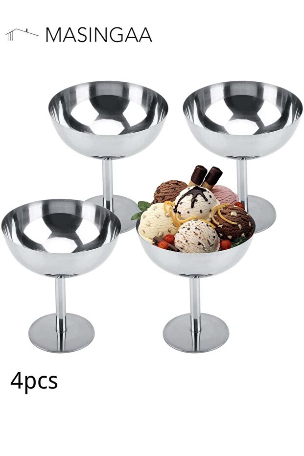 4Pcs Ice Cream Cup, Multifunctional Stainless Steel Dessert Bowl, Fruit Cup