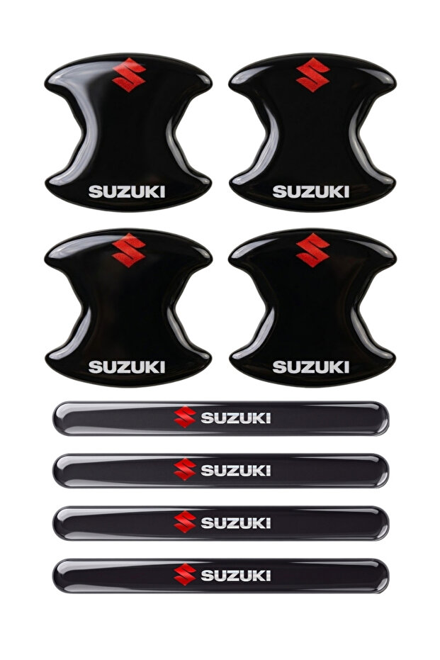 Premium Door Handle Scratch Protector (Set of 8) – Black & Transparent / Suzuki with Vehicle Brand Label