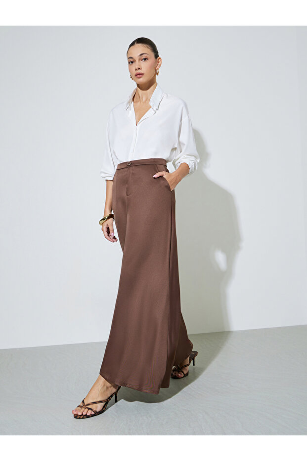 Brown A-Line Maxi Skirt with Side Pocket