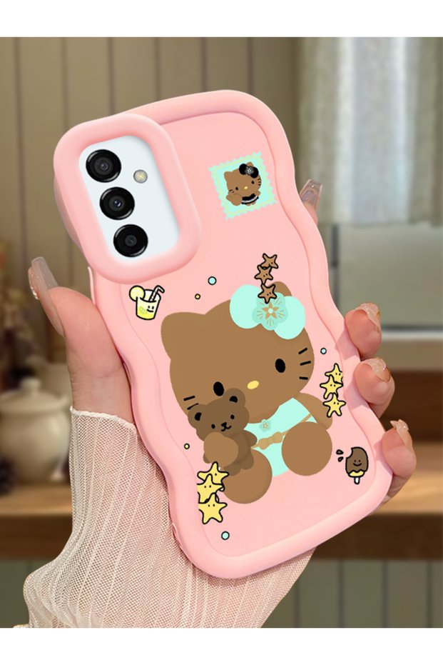 Samsung Galaxy M23 Compatible Case Camera Protector Pink Silicone Couple Phone Case Kitty Pattern
