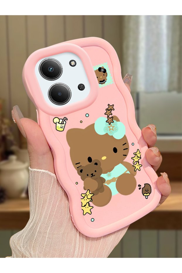 Redmi 15C 4g Compatible Case with Camera Protection Pink Silicone Couple Phone Case Kitty Pattern