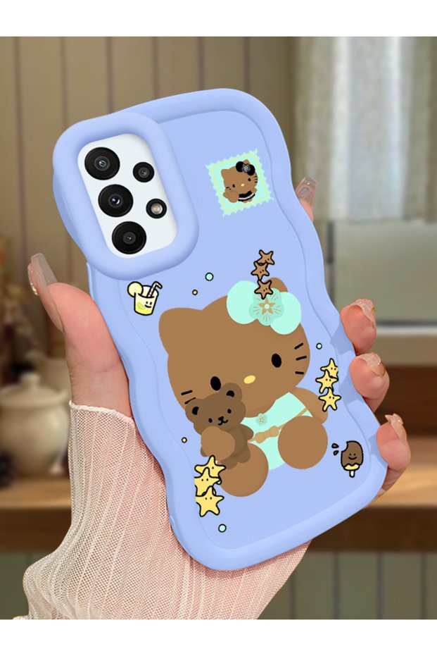Samsung Galaxy A23 Compatible Case Camera Protector Blue Silicone Couple Phone Case Kitty Pattern