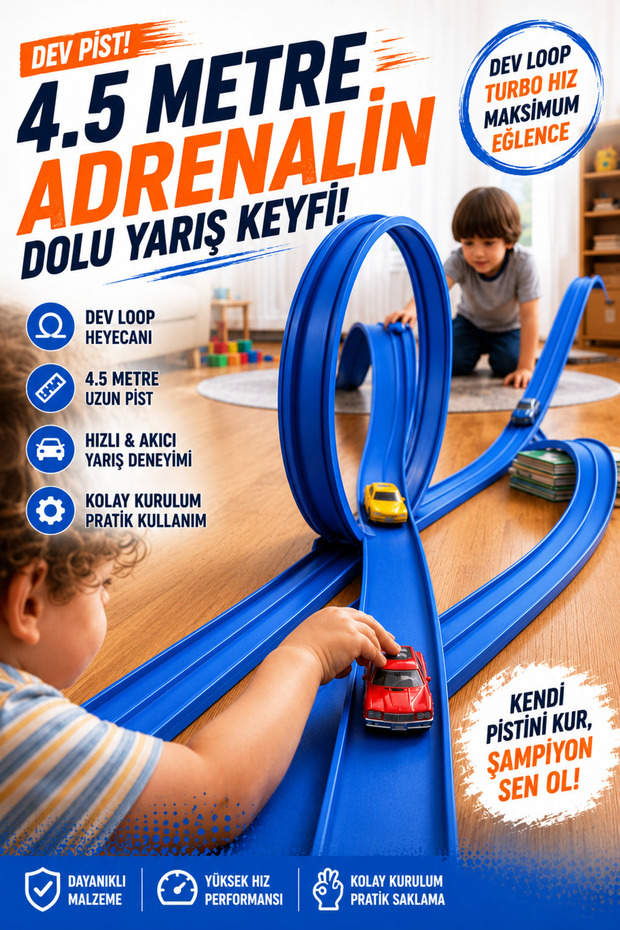 Flexible Toy Race Track 4.5 Meter Loop Race Track Flexible Track Toy Blue