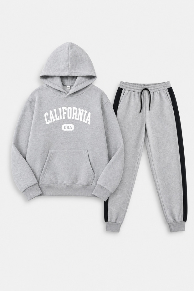 California Summer Printed Unisex Children's Tracksuit Set with Kangaroo Pockets