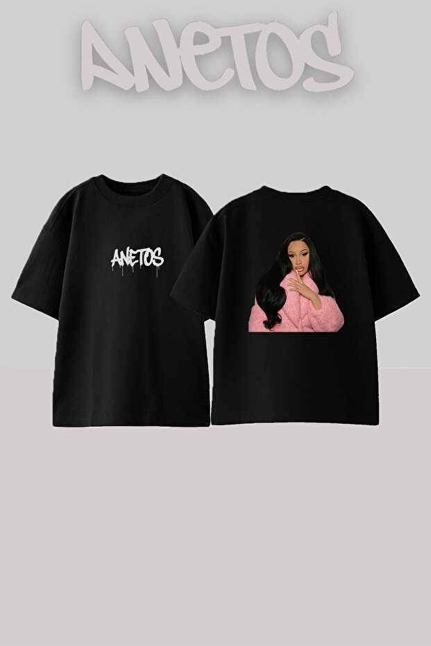 Cardi B_2 Design Printed Unisex Oversize Black Tshirt