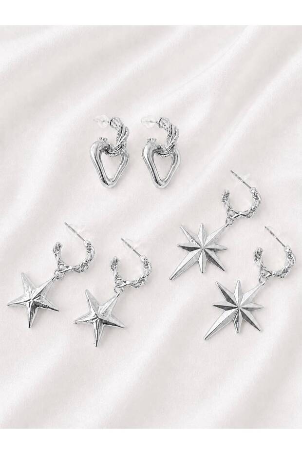 3 Pairs Earrings Set Heart Star Earrings