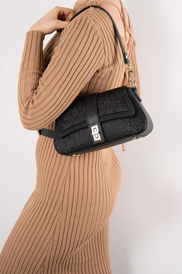Black - Black Monogram Women's Shoulder Bag Sp1177