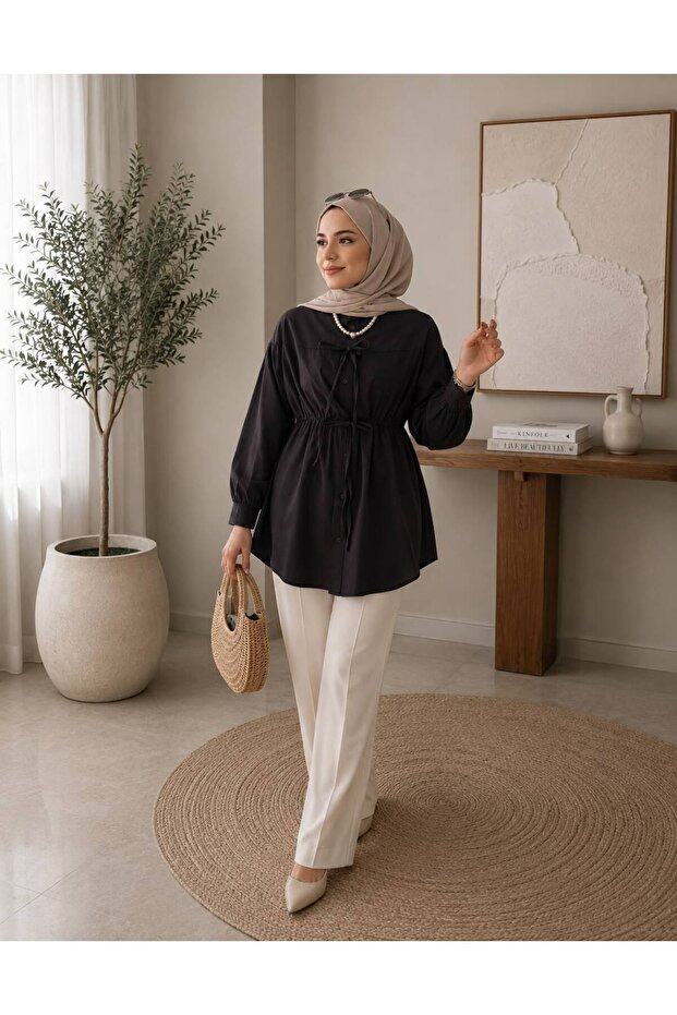 Women's Drawstring Detailed Hijab Shirt