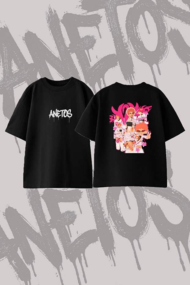 Ice Spice Design Printed Oversize Crew Neck T-Shirt Black