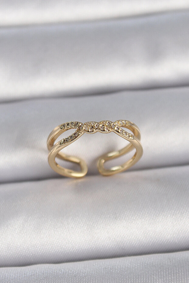 Brass Gold Color Adjustable Zircon Stone Spiral Model Women's Ring