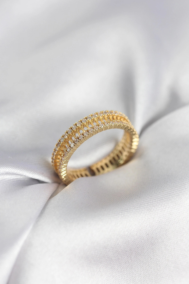 Gold Color Minimal Zircon Stone Women's Ring