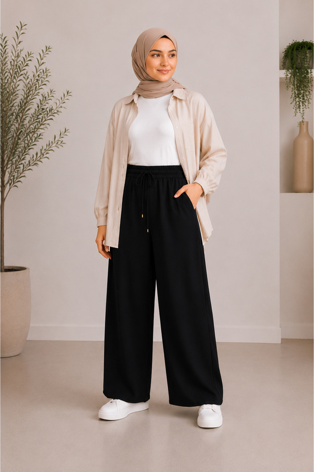 Muslin Fabric Loose Leg Trousers