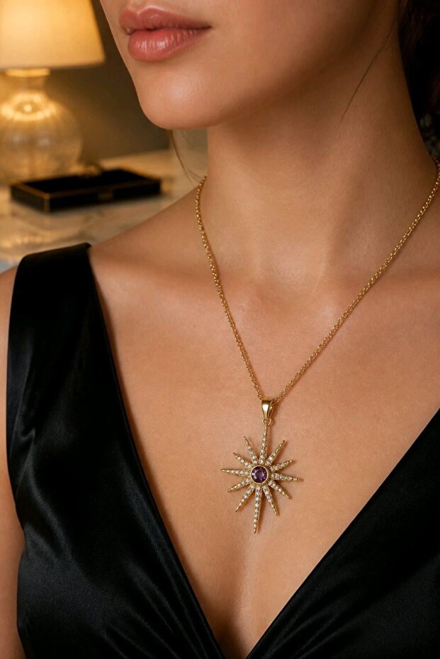 Luxurious Figured Showy Zircon Stone Steel Necklace