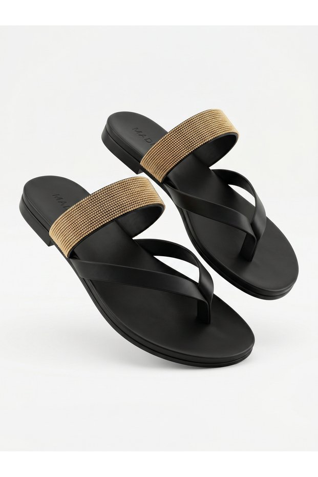 Nadine Inner and Outer Leather Shiny Stone Detail Women's Flip Flops