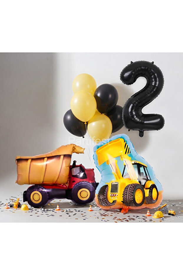 Construction Themed Birthday Balloon Set - Construction Vehicle and Truck Foil Balloon Decoration Set