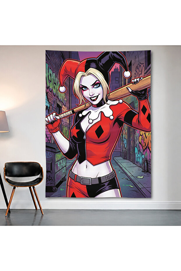 Harley Quinn Wall Covering Wall Tapestry First Quality Satin Fabric Poster
