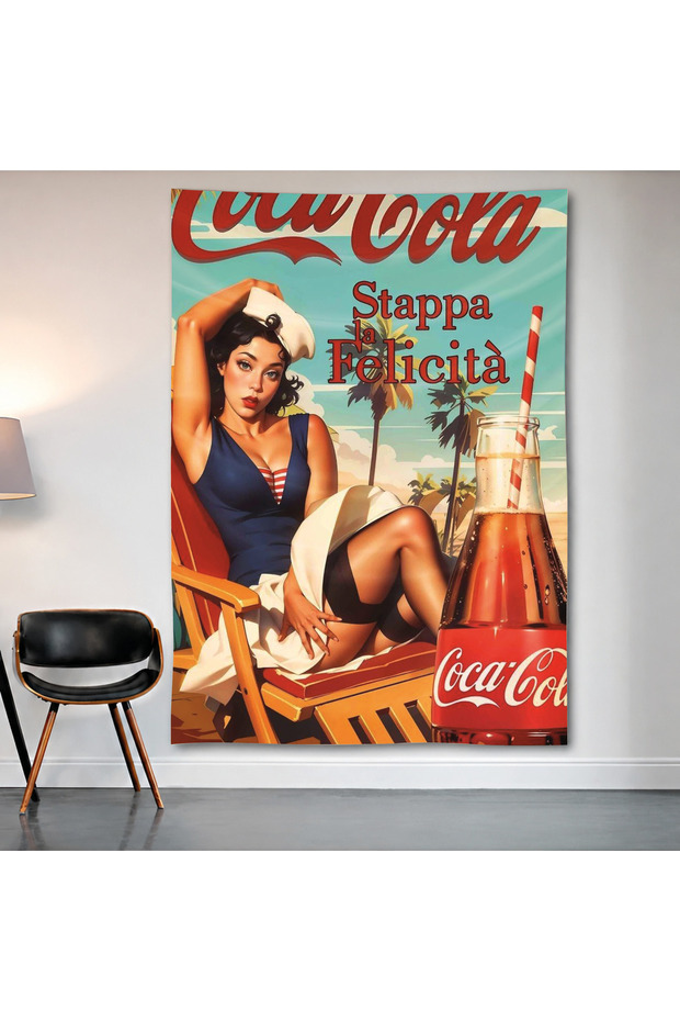 Coca-Cola Vintage Pin-Up Wall Covering Wall Tapestry First Quality Satin Fabric Poster