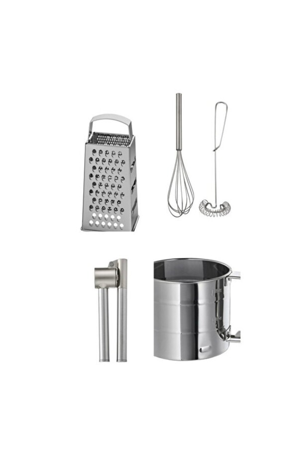 Steel Grater and Whisk Set, Garlic Crusher, 4 Pieces, Practical and Stylish