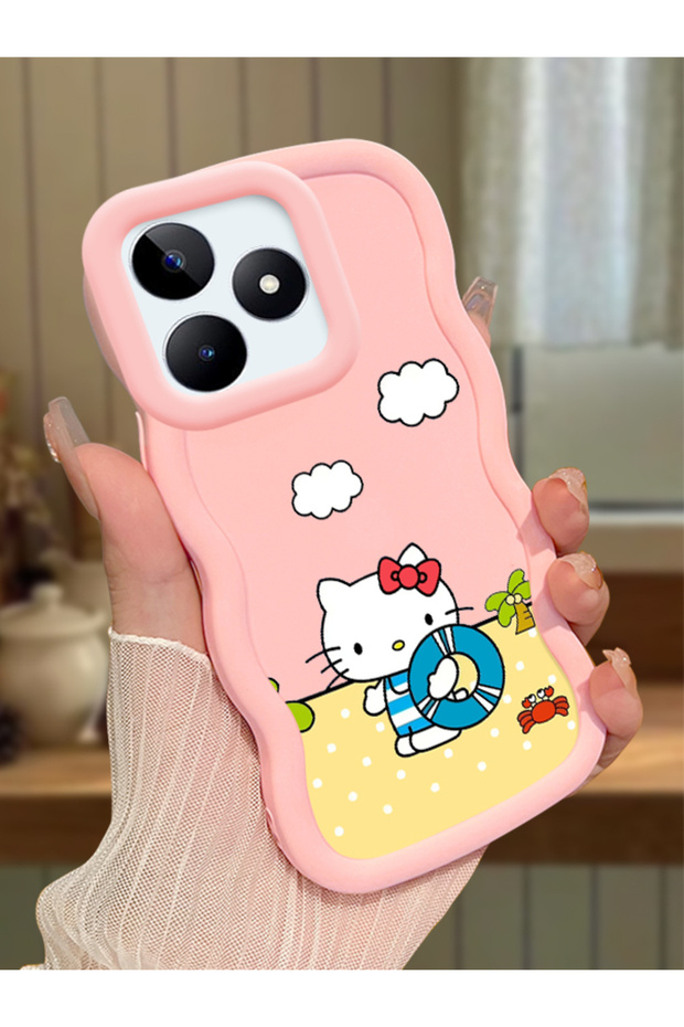 Realme Note 50 Compatible Case Camera Protector Pink Silicone Couple Phone Case Kitty Pattern