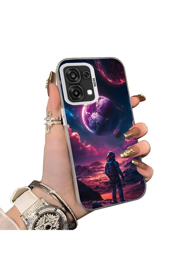 Oppo A6 Pro 5g Compatible Silicone Edge Hard Back Case Couple Phone Case Planet Pattern