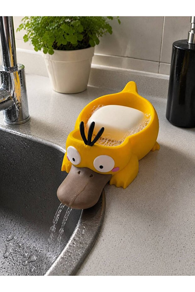 حامل الصابون والإسفنج بتصميم Psyduck - منظم مع خاصية تصريف المياه للمطبخ وحوض الحمام