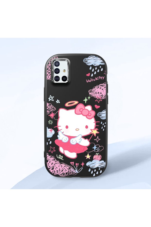 Samsung Galaxy A51 Compatible Case Camera Protector Black Silicone Couple Phone Case Kitty Pattern