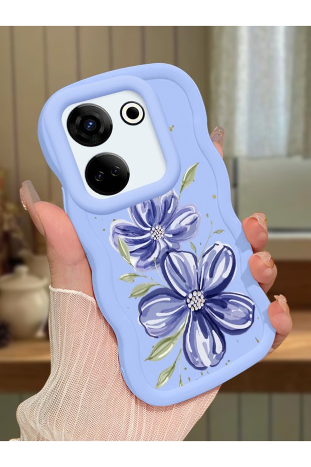 Tecno Camon 20 Compatible Case Camera Protector Blue Silicone Couple Phone Case Floral Pattern