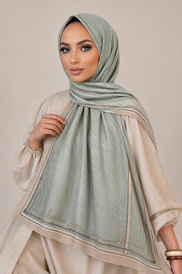 Water Green Patterned Cotton Shawl