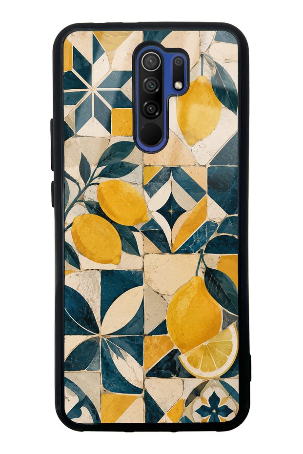 Xiaomi Redmi 9 Glossy Phone Case with Mediterranean Lemon Mosaic Design