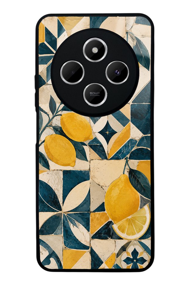 Xiaomi Redmi 14C Glossy Phone Case with Mediterranean Lemon Mosaic Design