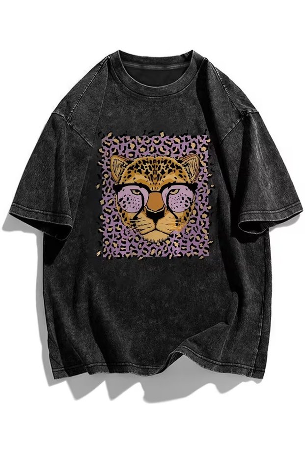 Leopard Design Printed Washable Vintage Unisex Oversize T-Shirt