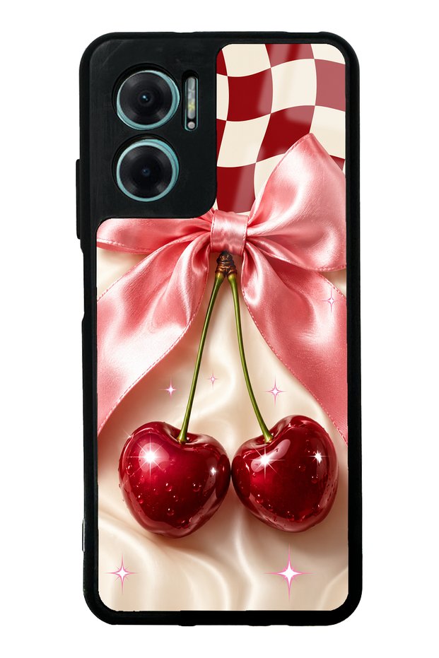 Xiaomi Redmi Note 11E Glossy Phone Case with Cherry Picnic Bow Design