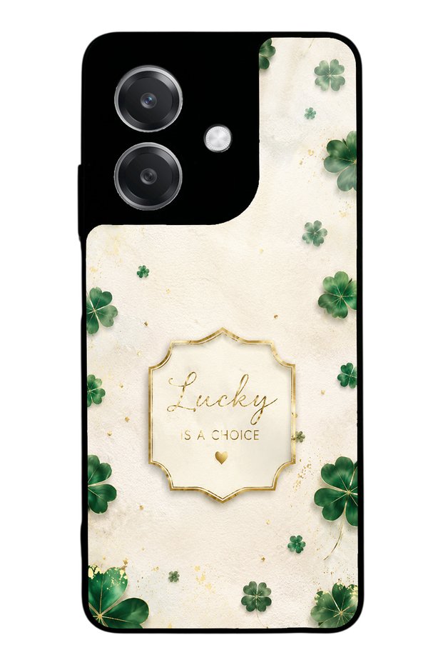 Oppo A3 Ivory Glossy Phone Case with Lucky Clover Design