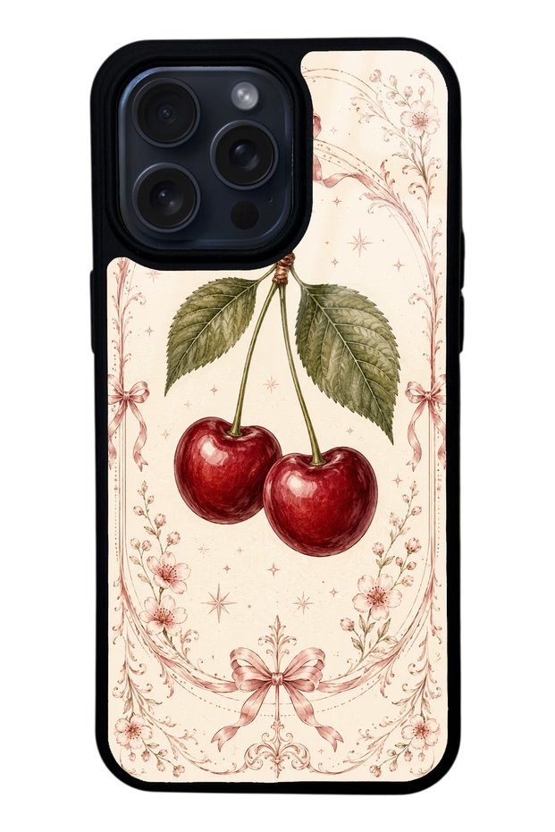 iPhone 14 Pro Max Glossy Phone Case with Vintage Cherry Blossom Design