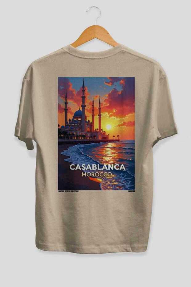 Casablanca Morocco Beige Oversize Country City Back Printed Unisex T-Shirt 100% Cotton Premium