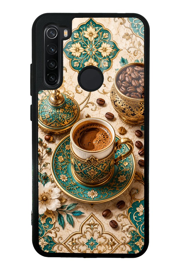 Xiaomi Redmi Note 8 Glossy Phone Case with Turquoise Ottoman Coffee Design