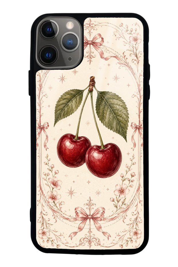 iPhone 11 Pro Max Glossy Phone Case with Vintage Cherry Blossom Design