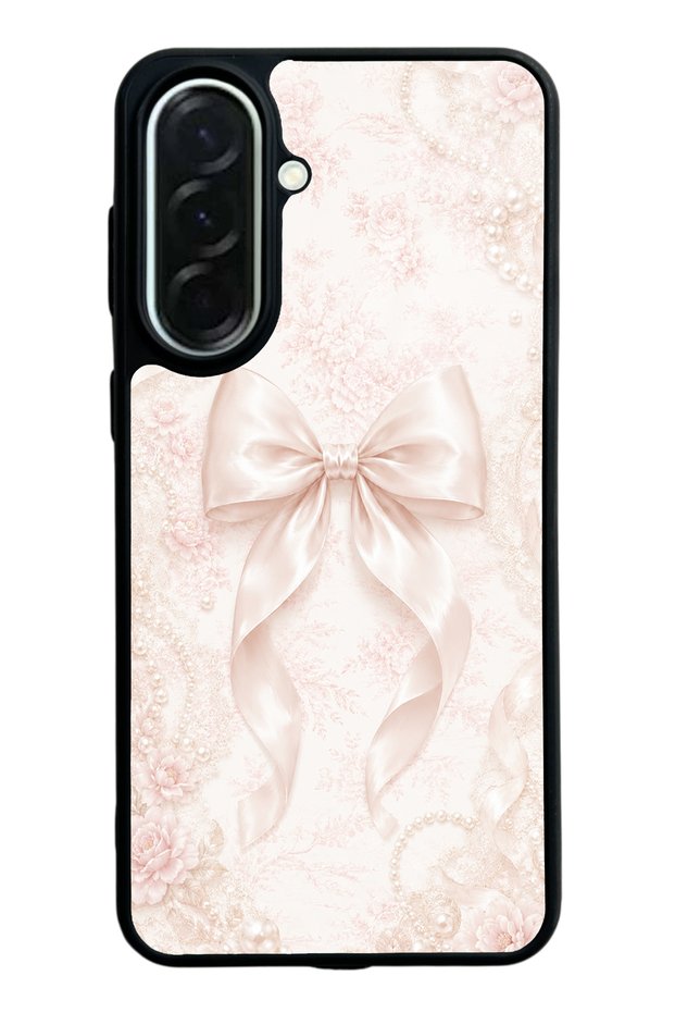 Samsung A37 Glossy Phone Case with Blush Pearl Bow Design