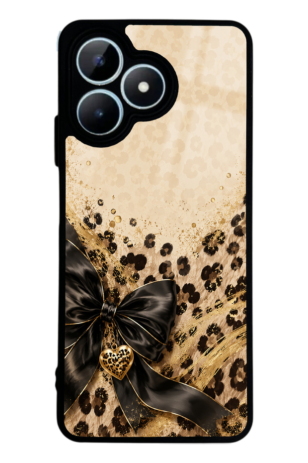 Realme Note 50 Golden Leopard Heart Design Glossy Phone Case