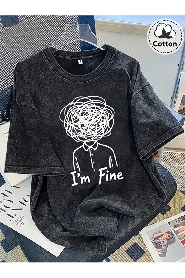 تي شيرت مطبوع عليه I'm Fine للجنسين مقاس كبير