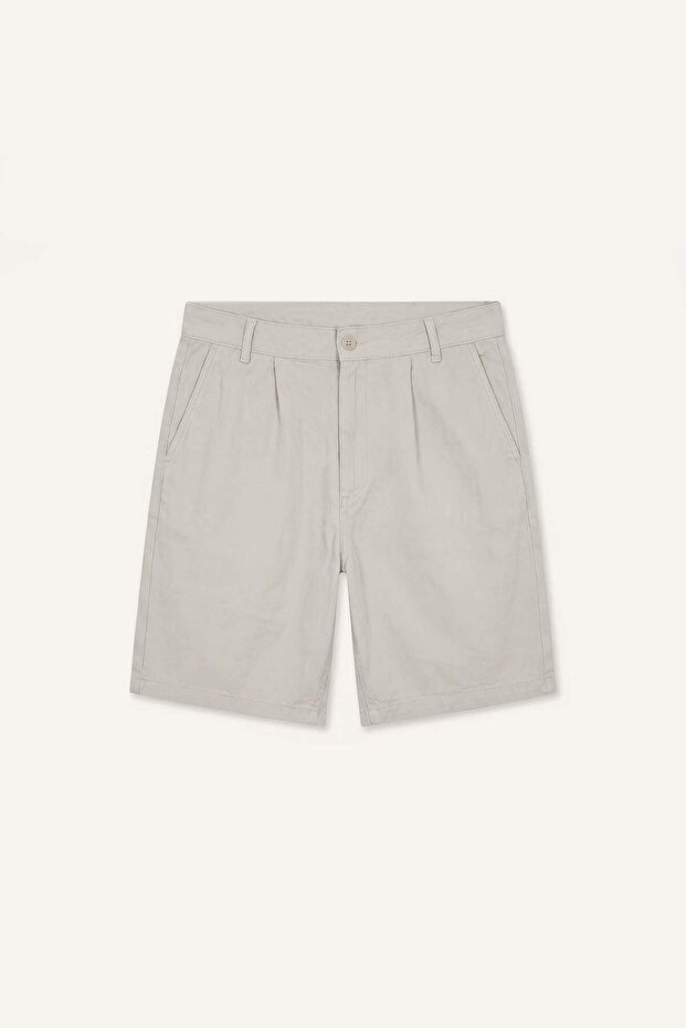 100% Cotton Relax Fit Beige Bermuda Shorts I3728Ax26Au