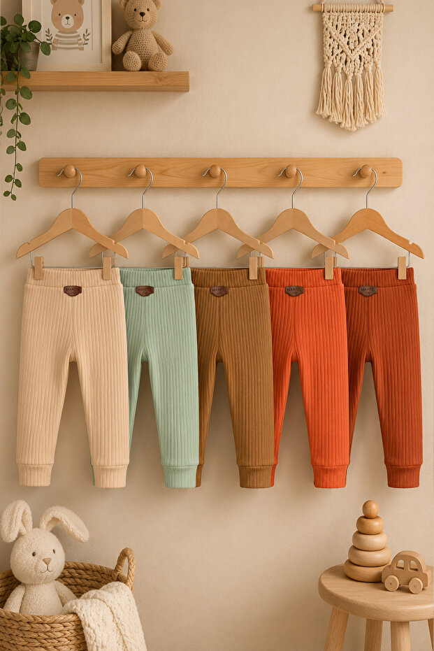 5-Pack 100% Cotton Flexible Ribbed Baby Alpine Pants Unisex