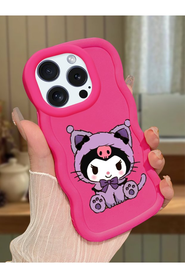 iPhone 16 Pro Max Compatible Case with Camera Protector Red Silicone Couple Phone Case Kuromi Pattern