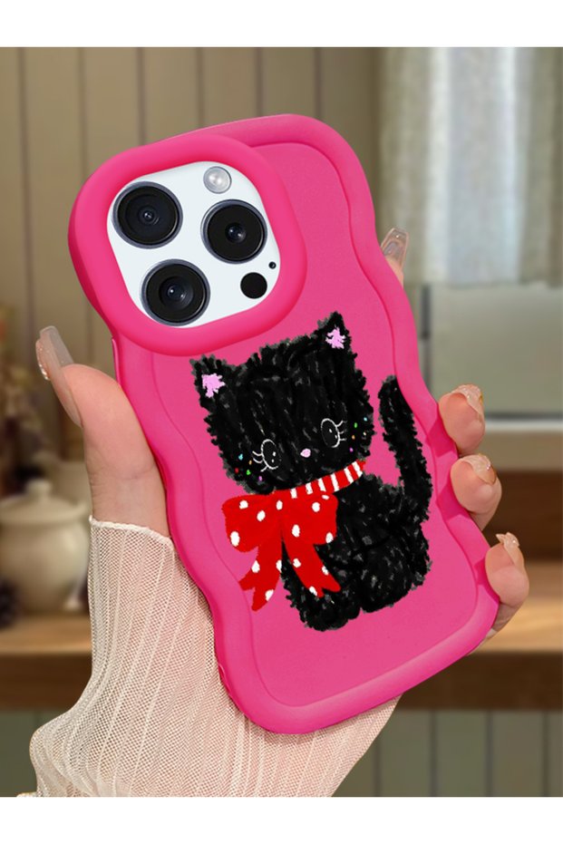 iPhone 14 Pro Compatible Case with Camera Protector Red Silicone Couple Phone Case Cat Pattern