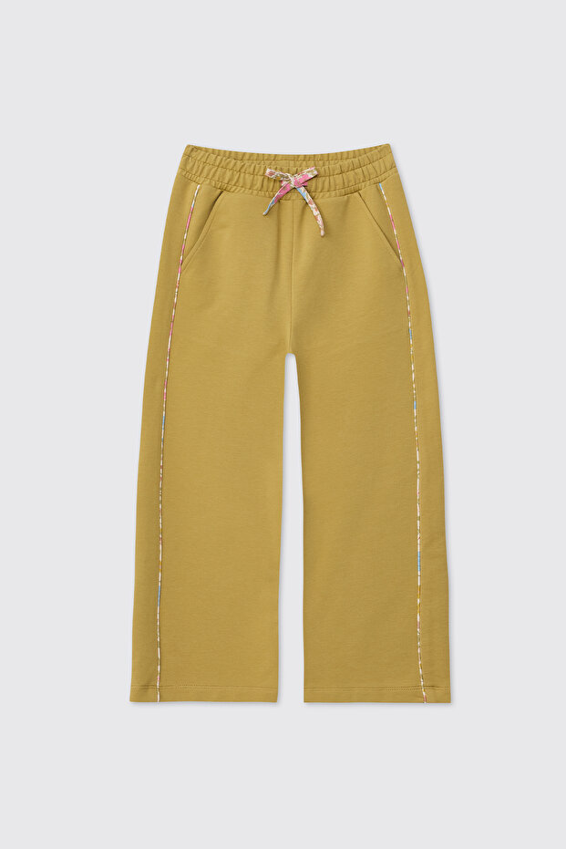 Girl's Light Oil Green Sweatpants with Elastic Waist