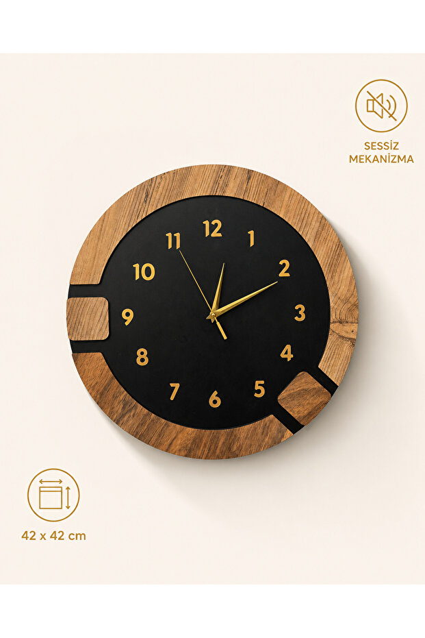 ساعة حائط حديثة هندسية من MDF بآلية صامتة، ساعة حائط بمظهر MDF مزينة بالخرز 42x42 سم