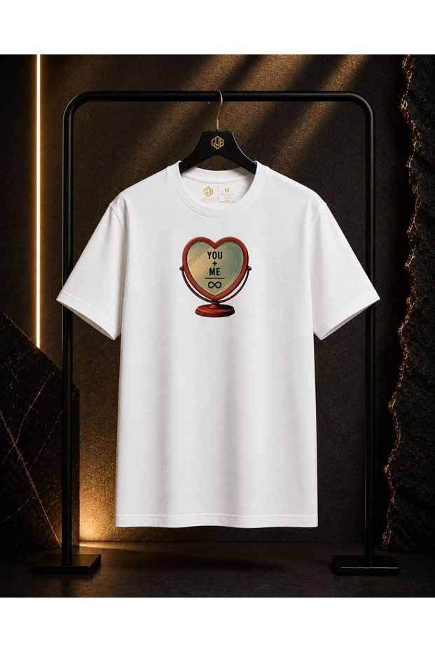 Unisex You + Me Infinity Printed 100% Cotton Oversize Crew Neck Short Sleeve T-Shirt White