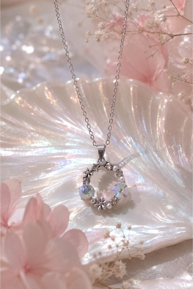 Floral Wreath Steel Necklace (Silver Color)