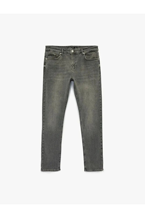 Cotton Regular Waist Slim Fit Jean Trousers - Brad Jean - Gray